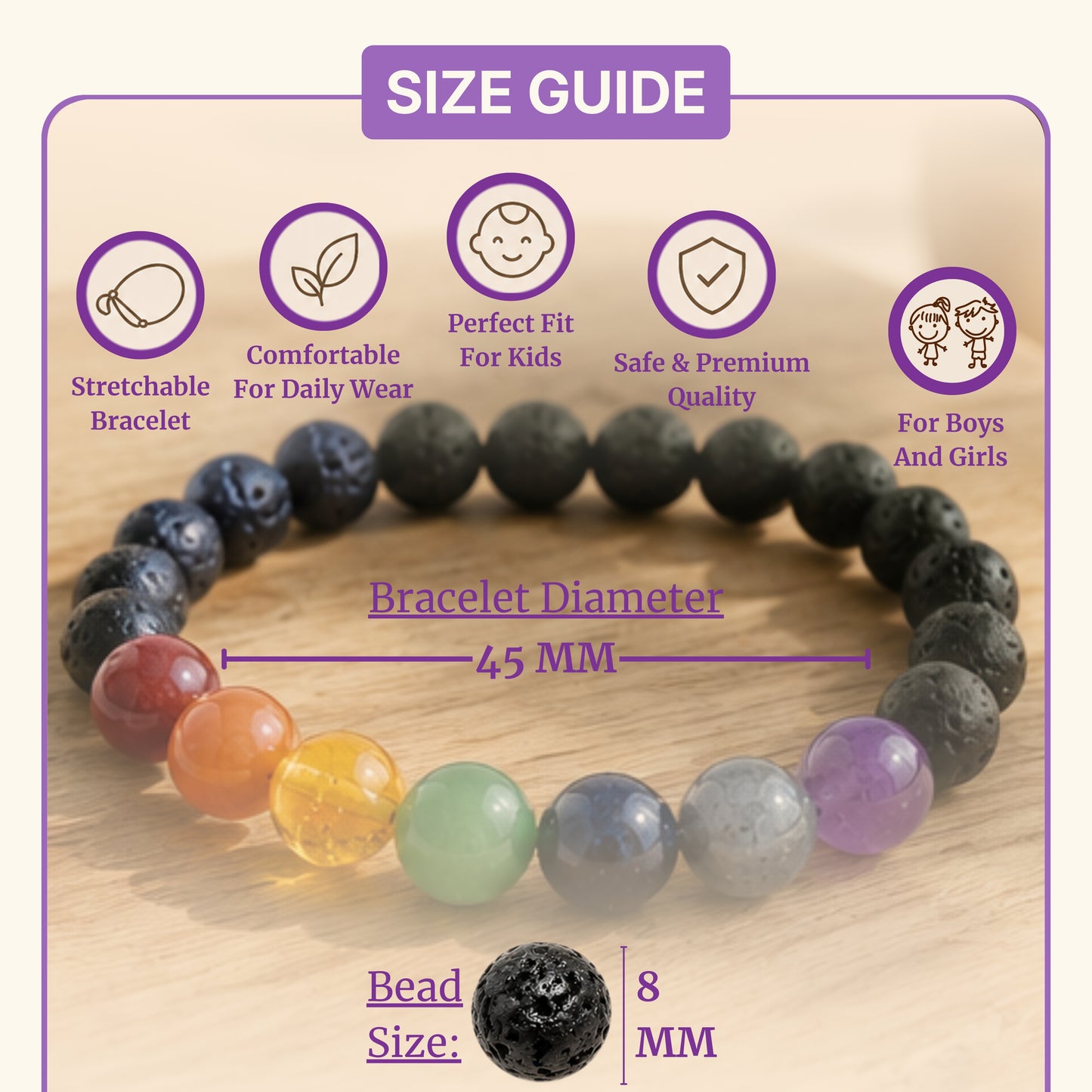Kids 7 Chakra with Lava Bracelet