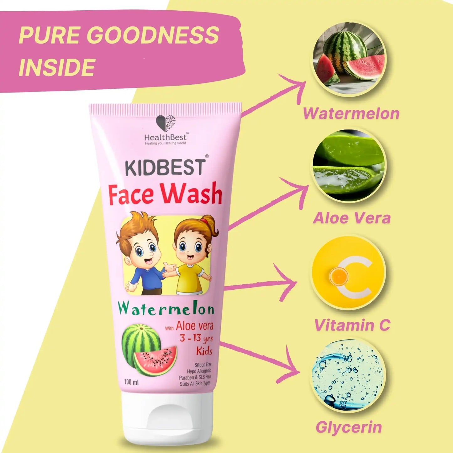 Kids Face Wash - 100 ml - Watermelon & Aloe Vera