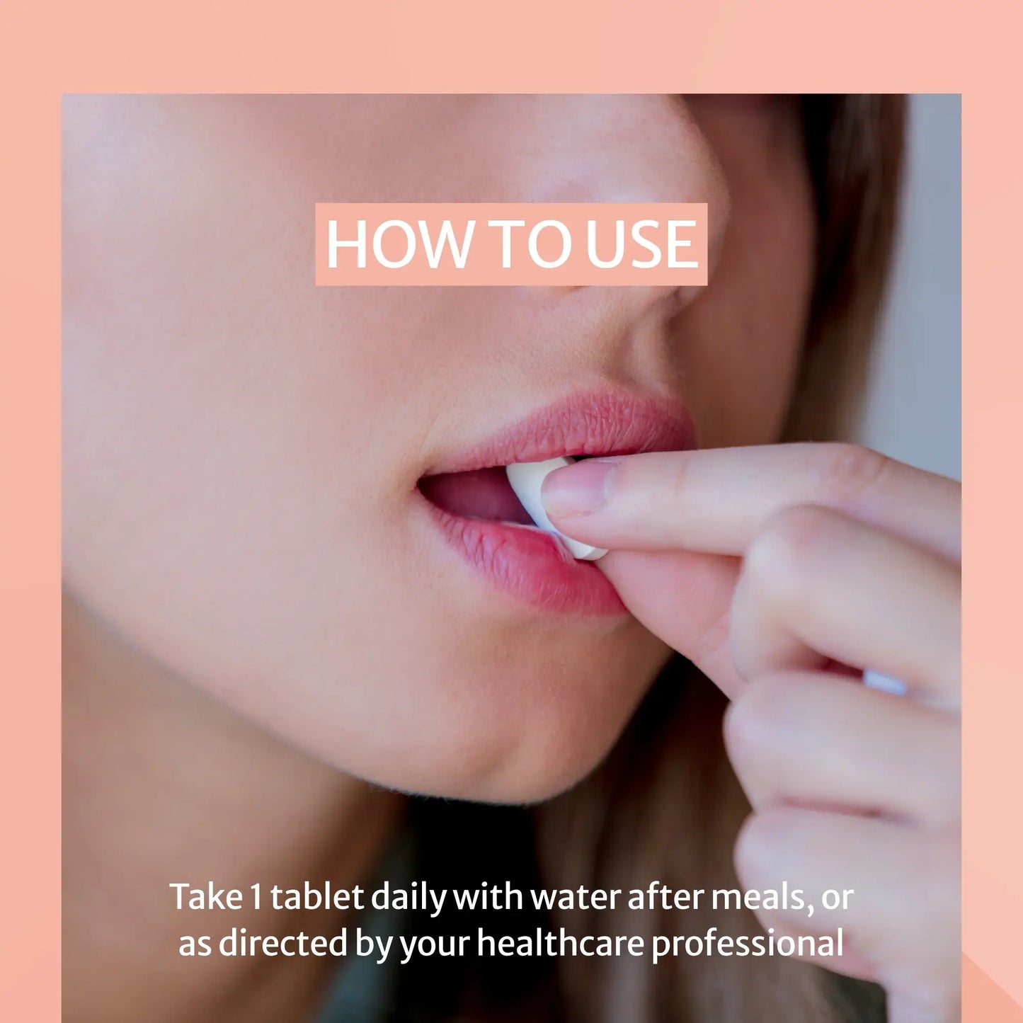 Person taking a pill Pregnabest Conception with text on how to use it