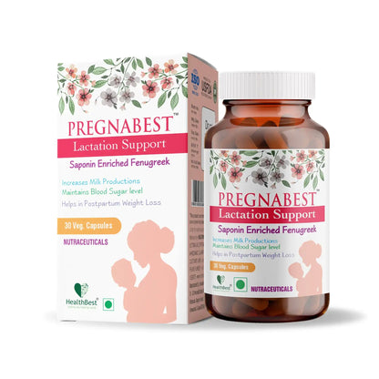 Pregnabest Lactation Support supplement bottle and packaging on a white background