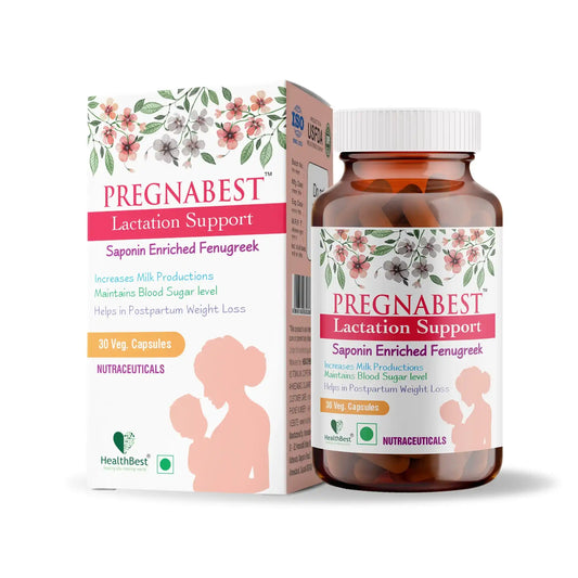Pregnabest Lactation Support supplement bottle and packaging on a white background