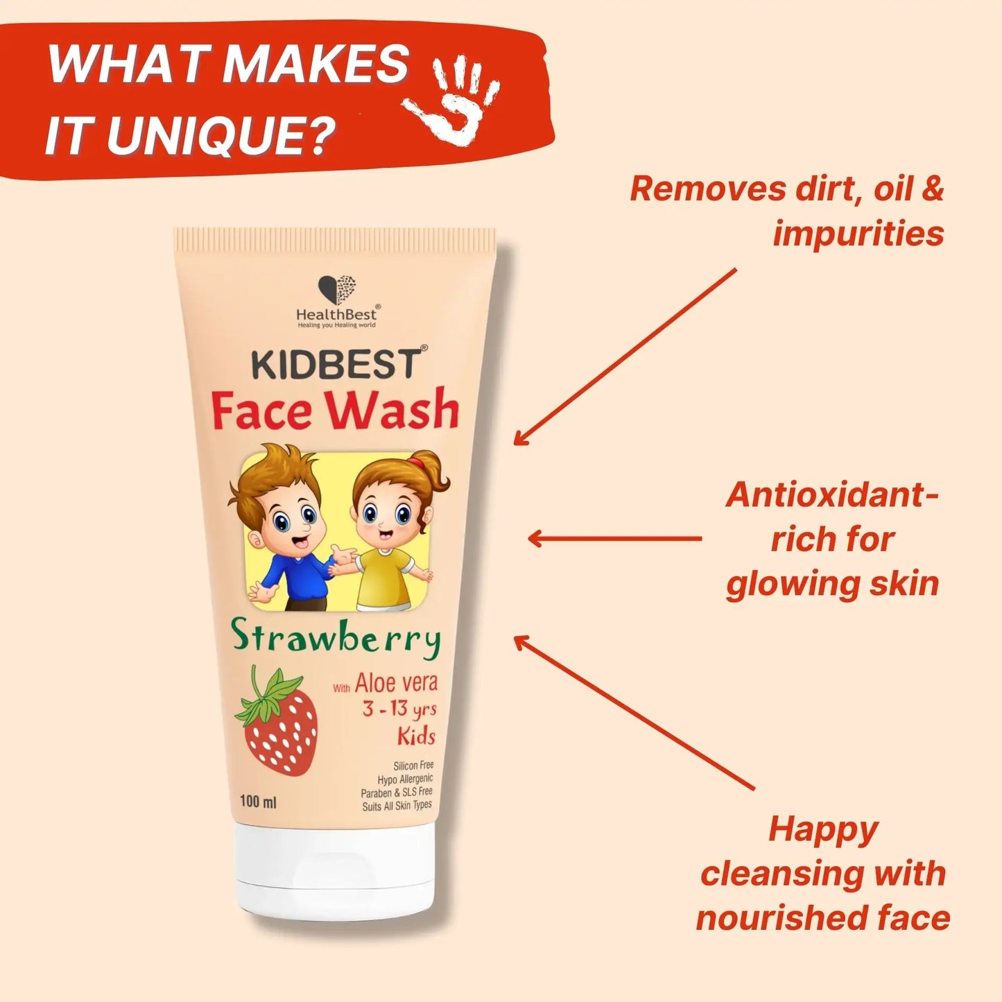 Kids Strawberry Face Wash – pH Balanced, Tear-Free