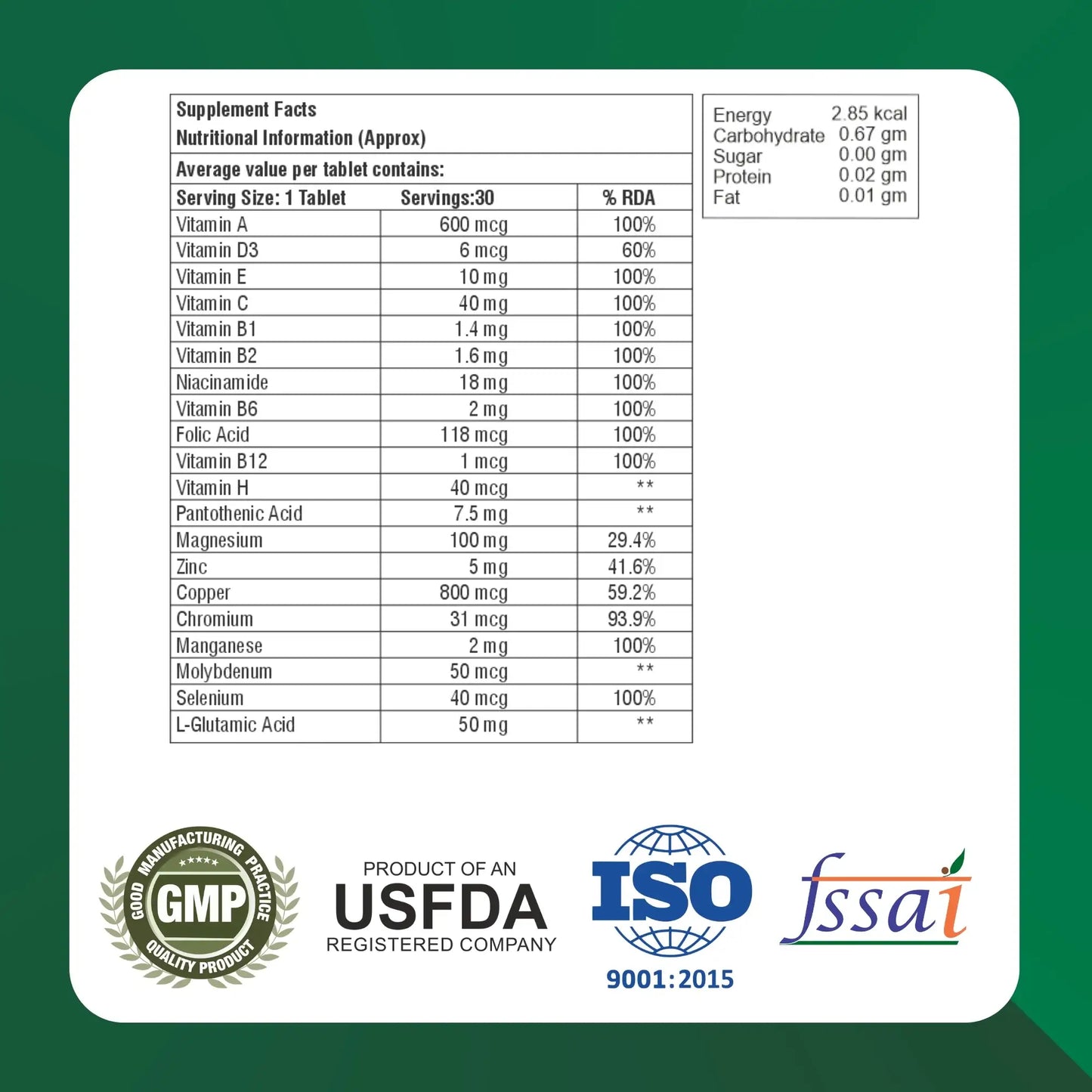 Vitobest Multivitamin 30 Tablets for Men & Women