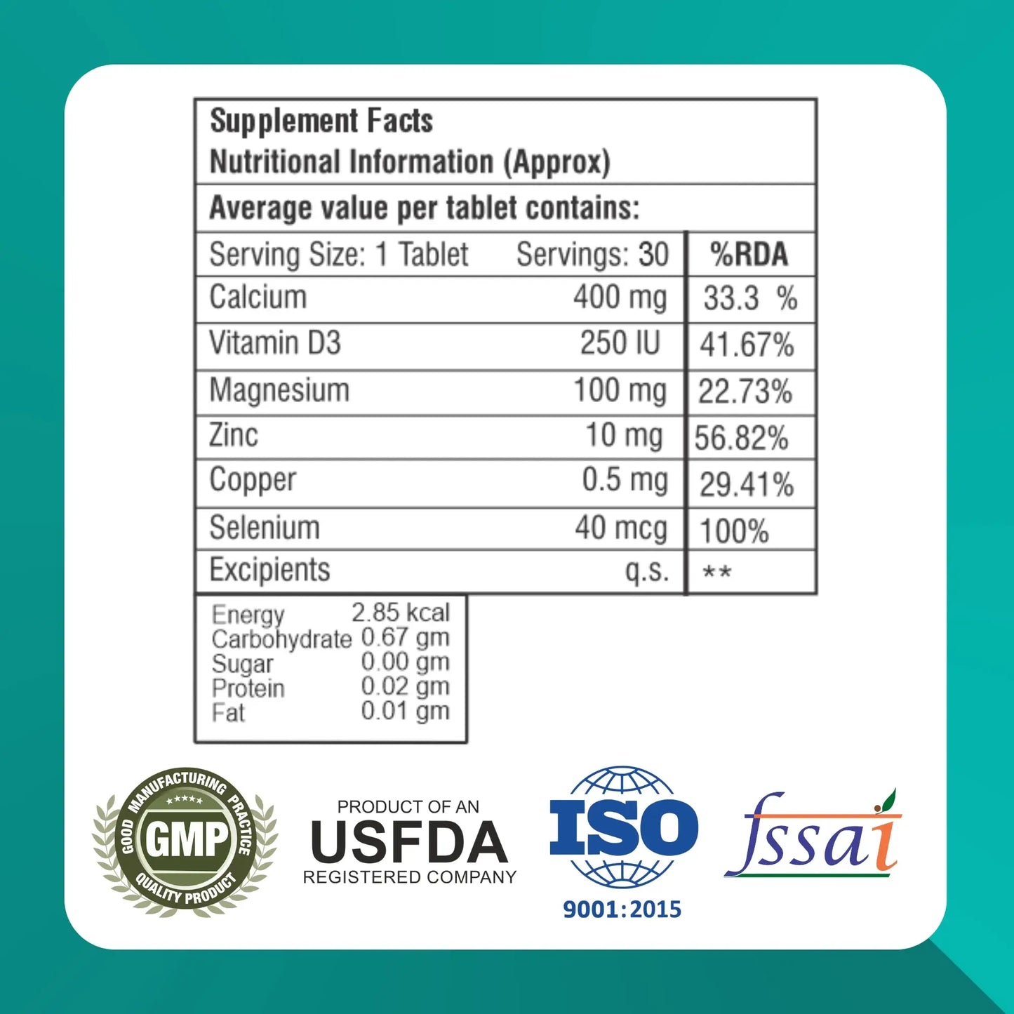 Calcium & Vitamin D3 30 Tablets
