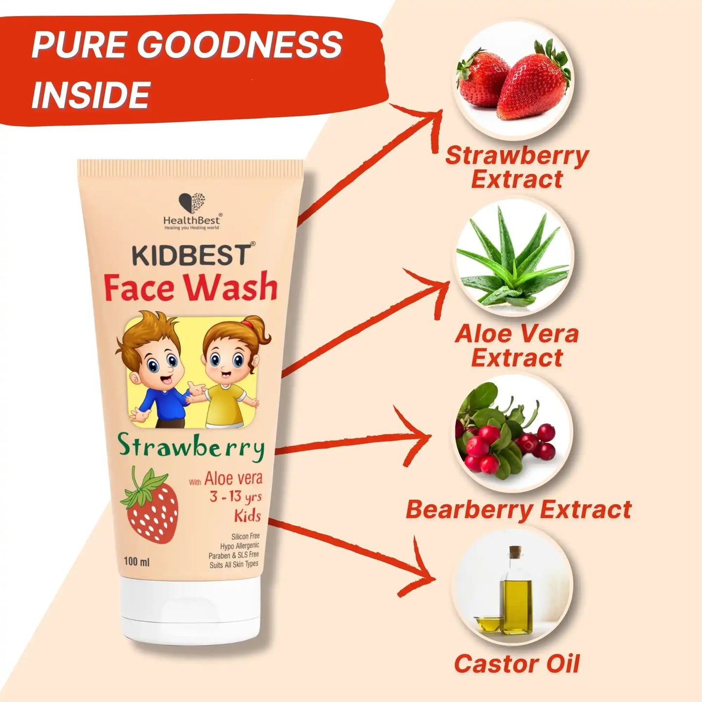 Kids Strawberry Face Wash – pH Balanced, Tear-Free