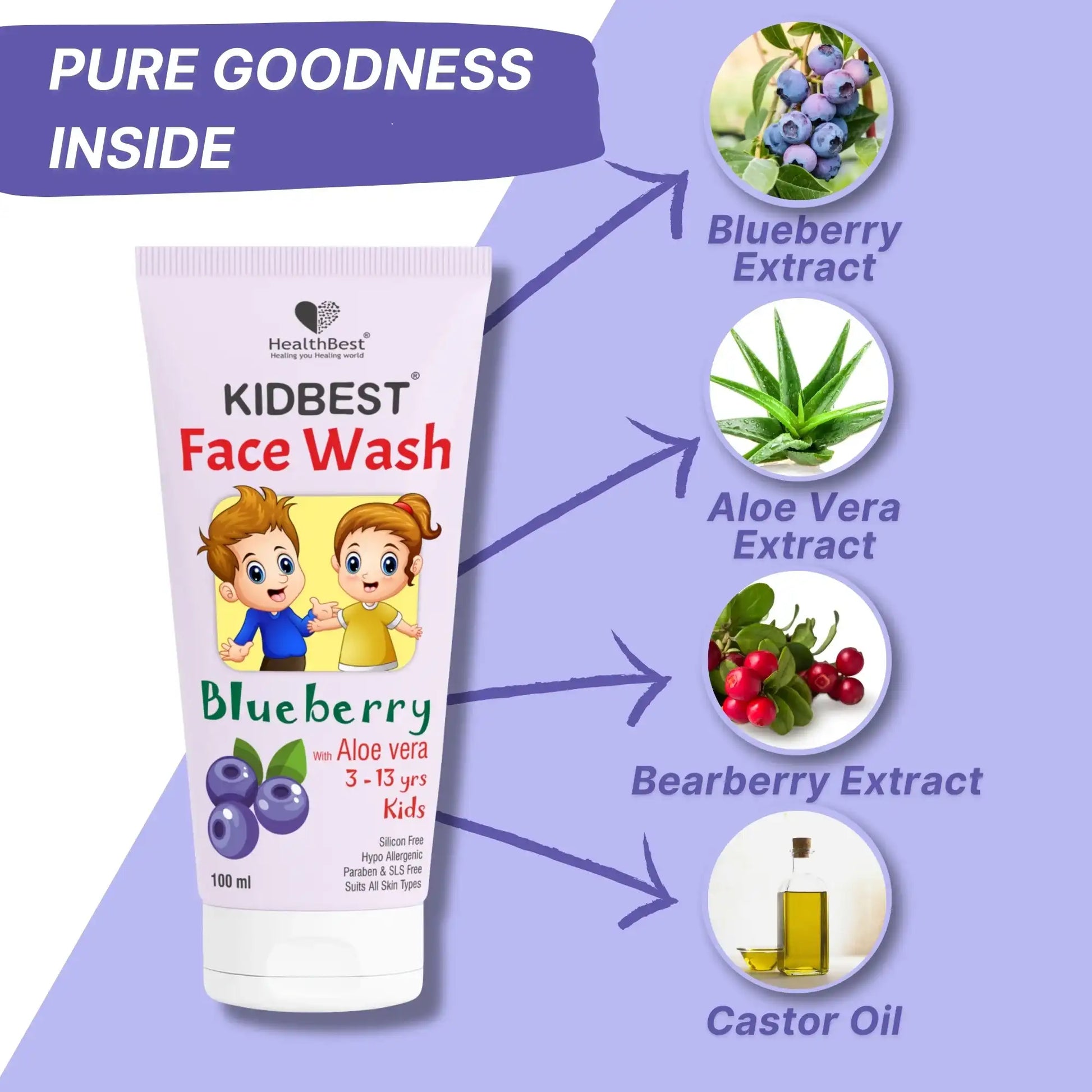 healthbest kids face wash with bearberry