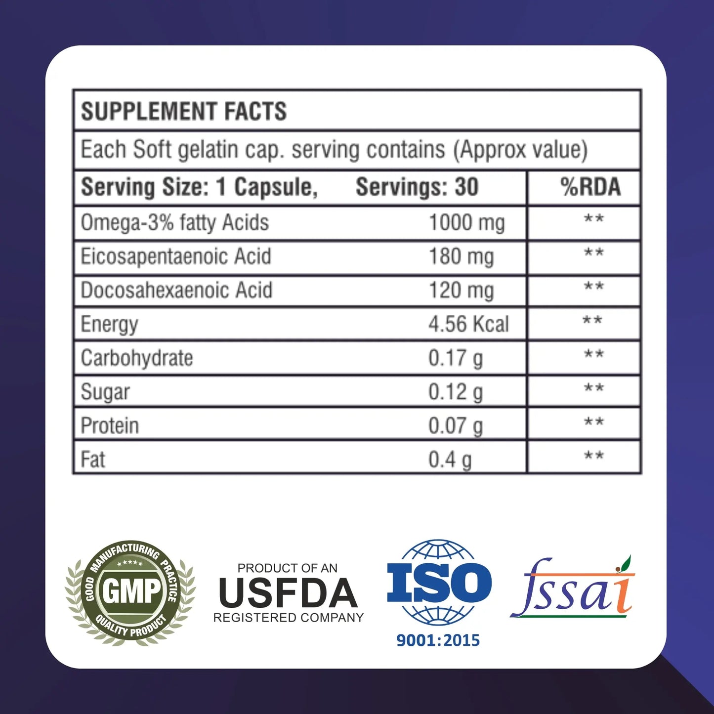 Omega-3 Fish Oil 30 Soft Gel Capsules